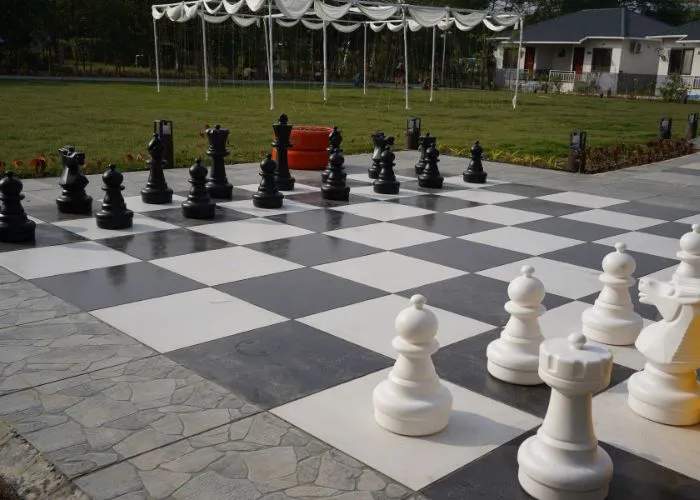 Giant outdoor chess set at Choice Resort Bhopal